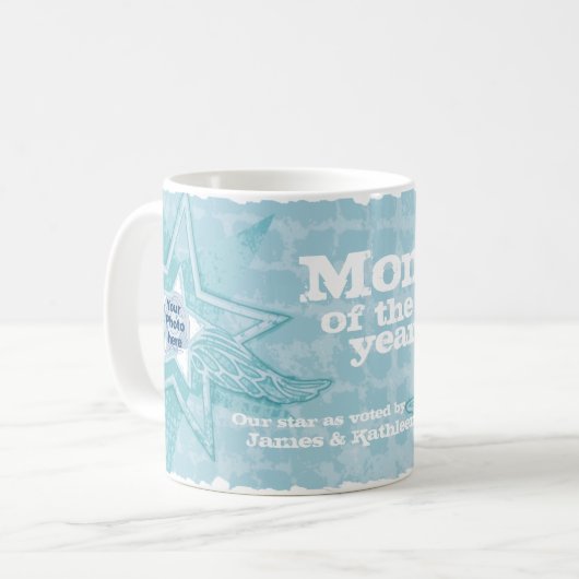 年の母の写真はアイスブルーマグカップを星 コーヒーマグカップ (正面左)