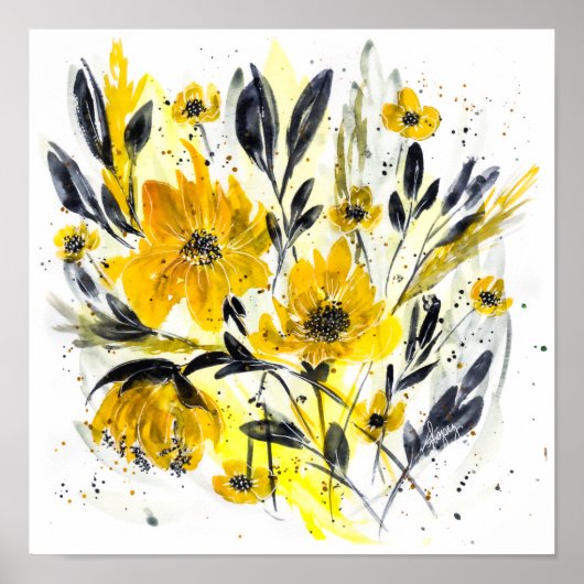 年の水の色のモダンフローラ ポスター (正面)