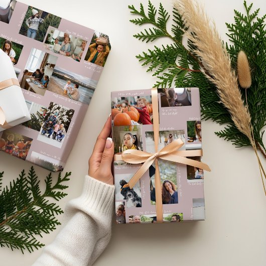 年の瞬間25家族の写真コラージュ&キャプション ラッピングペーパーシート