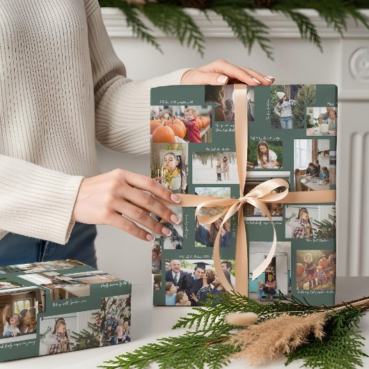 年の瞬間25家族の写真コラージュ&キャプション ラッピングペーパーシート