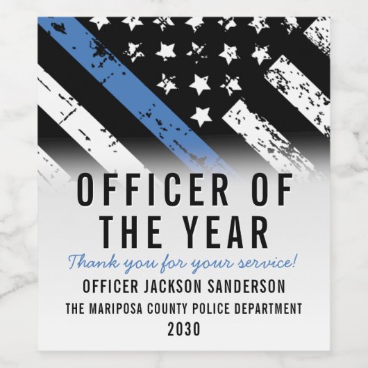 年の細い青い線のフラグの警察官 ワインラベル (シングルラベル)