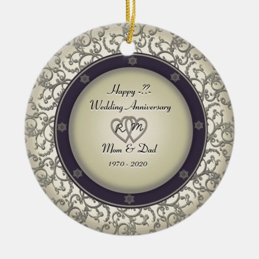 年の結婚記念日を挿入して下さい セラミックオーナメント (正面)