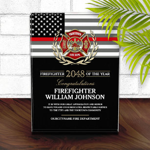 年の薄い赤線の消防士 表彰盾