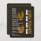 年の誕生日の黒および金ゴールドA07を驚かして下さい 招待状 (正面/裏面)