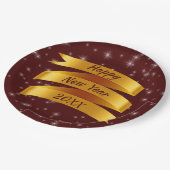 年の追加文字ハッピー新年20xx金ゴールドリボン9" ペーパープレート (アングル)