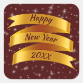 年の追加文字新年20xx金ゴールドリボン スクエアシール (正面)
