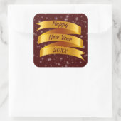 年の追加文字新年20xx金ゴールドリボン スクエアシール (バッグ)