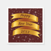年の追加文字新年20xx金ゴールドリボン スタンダードカクテルナプキン (正面)