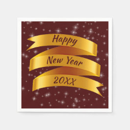 年の追加文字新年20xx金ゴールドリボン スタンダードカクテルナプキン