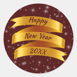 年の追加文字新年20xx金ゴールドリボン ラウンドシール