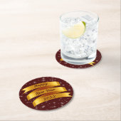 年の追加文字新年20xx金ゴールドリボン ラウンドペーパーコースター (インサイチュ)