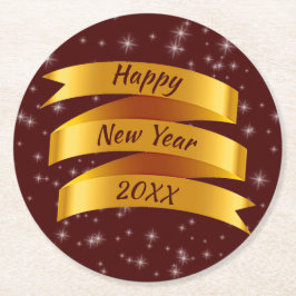年の追加文字新年20xx金ゴールドリボン ラウンドペーパーコースター
