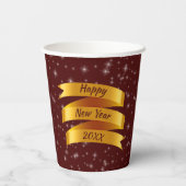 年の追加文字新年20xx金ゴールドリボン 紙コップ (裏面)