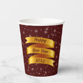年の追加文字新年20xx金ゴールドリボン 紙コップ (正面)