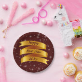 年の追加文字Happy New Year 20xx金ゴールドリボン7" ペーパープレート (パーティー)