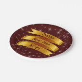 年の追加文字Happy New Year 20xx金ゴールドリボン7" ペーパープレート (アングル)