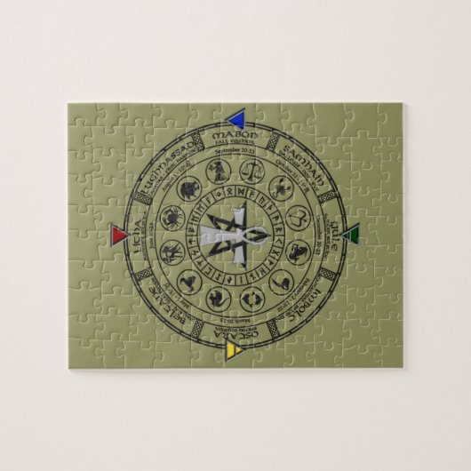 年の(占星術の)十二宮図のSabbatsのRunesの車輪 ジグソーパズル (横)
