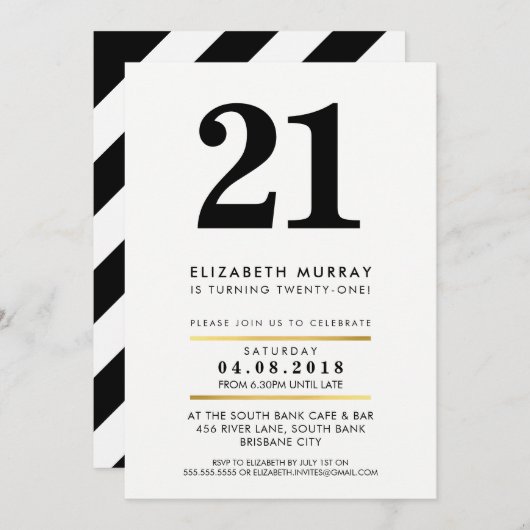 年はっきりした数ミニマル白黒21日招待状 招待状 (正面/裏面)