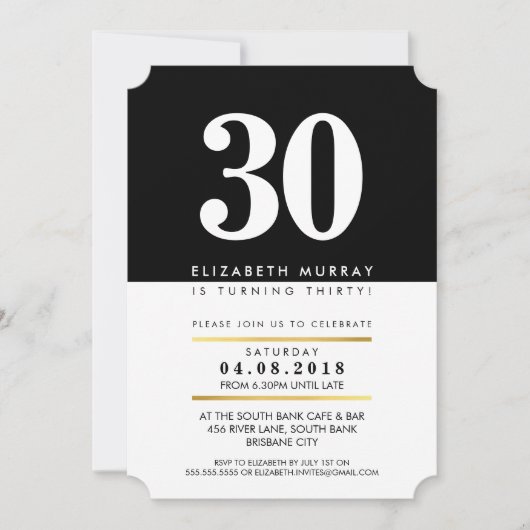 年はっきりした数ミニマル白黒30番目の招待状 招待状 (正面)