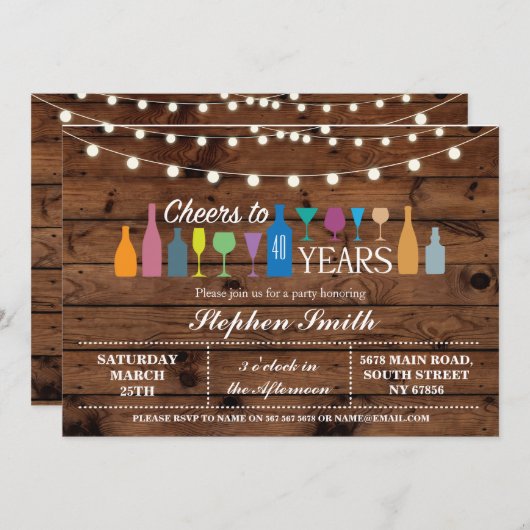 年への応援年齢の誕生会のバーの招待 招待状 (正面/裏面)