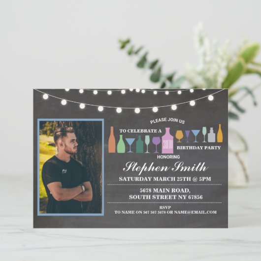 年への応援年齢の誕生日メンズバーの飲み物 招待状 (スタンド正面)