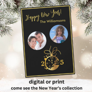 年をまたぐハッピー・ニューイヤー 2 フォト クロック カード