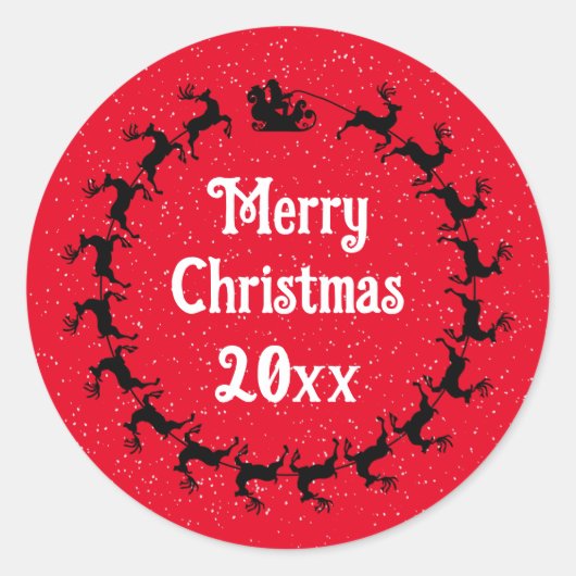 年をパーソナライズするサンタのそり配達レッド ラウンドシール (正面)