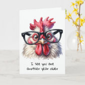 年を取るオンドリの誕生日 カード (黄色い花)