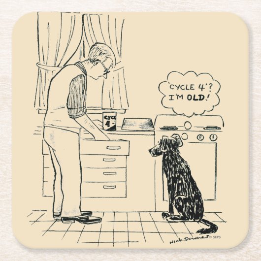 年を取る犬 スクエアペーパーコースター (正面)