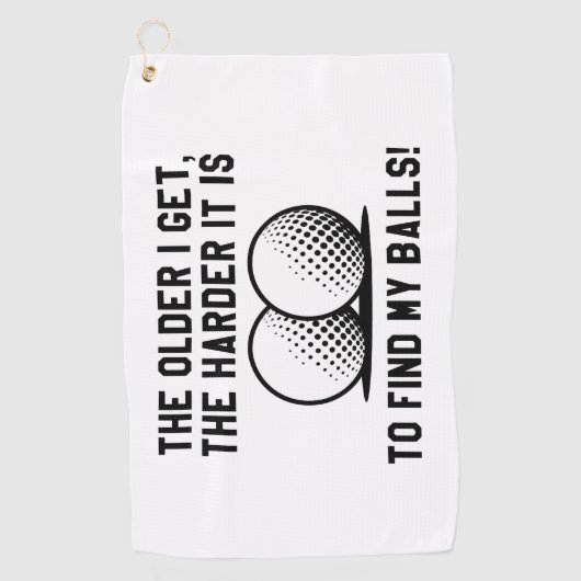 年を取れば取るほどボールを見つけるのが難しくなる ゴルフタオル (正面)