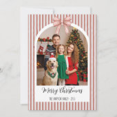 年を振り返る アーチ写真と赤いリボンのクリスマス シーズンカード (正面)