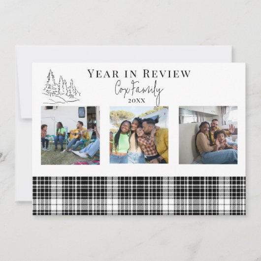 年を振り返る ミニマリスト ブラック&ホワイトのチェック柄 シーズンカード (正面)