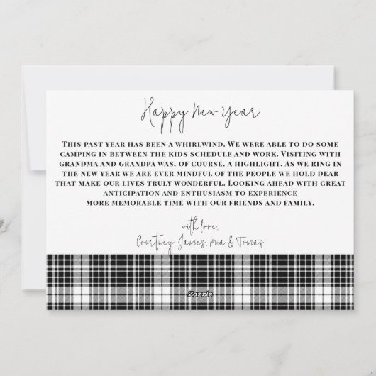 年を振り返る ミニマリスト ブラック&ホワイトのチェック柄 シーズンカード (裏面)