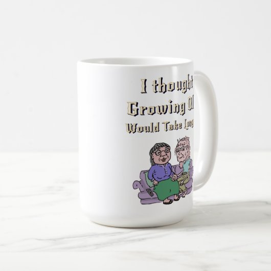 年を考え取ると時間がかかる! コーヒーマグカップ (正面右)