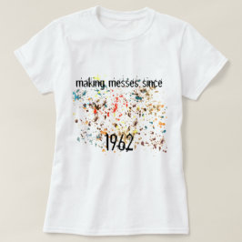 年を追加しておもしろいを作成する絵を描（ばちゃばちゃ）跳ねる Tシャツ