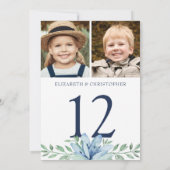 年を通して写真のテー結婚ブル番号記号 招待状 (裏面)