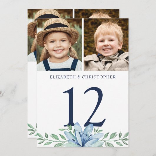 年を通して写真のテー結婚ブル番号記号 招待状 (正面/裏面)