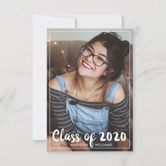 年シンプルのおもしろいの授業スクリプト4写真卒業 案内状 (正面)