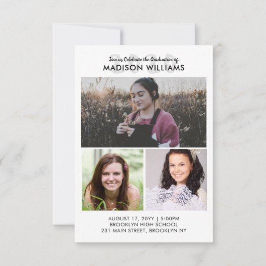 年シンプルのおもしろいの授業スクリプト4写真卒業 案内状 (裏面)