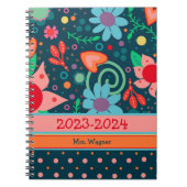 年パーソナライズされた先生陽気かわいらしフローラ ノートブック (正面)