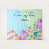 年パーソナライズされた間復活祭卵狩り写真背景 タペストリー (正面(横))