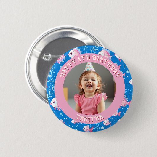 年パーソナライズされた齢・名前・写真誕生日 缶バッジ (正面&裏面)