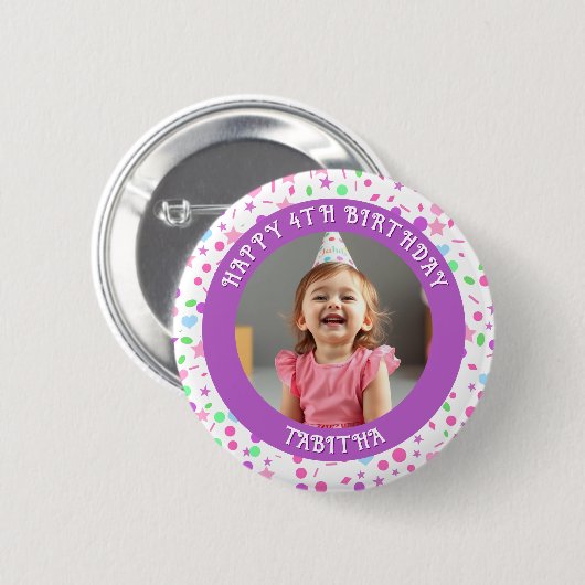 年パーソナライズされた齢・名前・写真誕生日 缶バッジ (正面&裏面)
