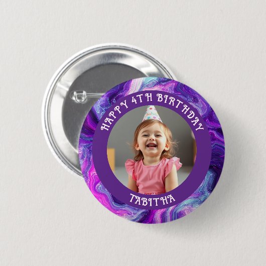 年パーソナライズされた齢・名前・写真誕生日 缶バッジ (正面&裏面)