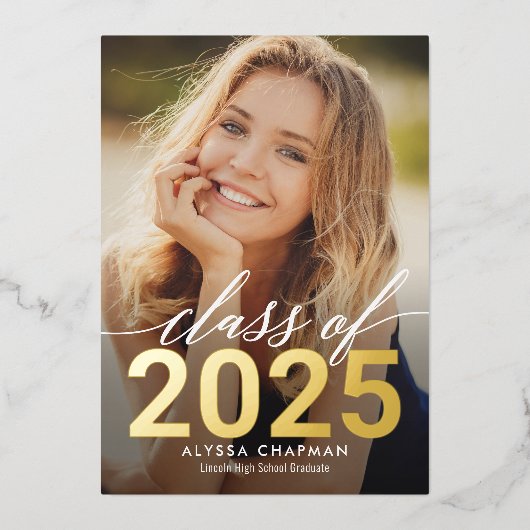 年フォイルきらめく卒業写真アナウンス 箔招待状 (正面)