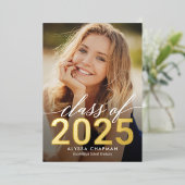 年フォイルきらめく卒業写真アナウンス 箔招待状 (立ち正面)