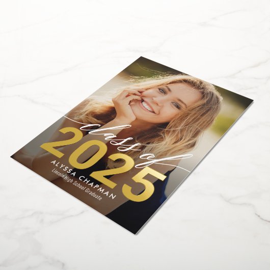 年フォイルきらめく卒業写真アナウンス 箔招待状 (回転した状態)