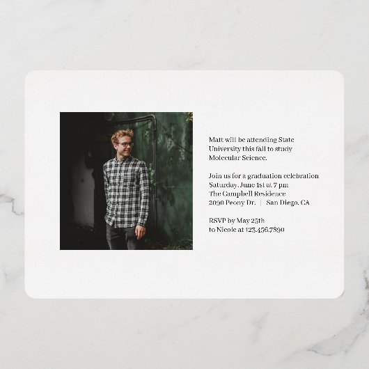 年フォイル無地の卒業招待状フォイルインビッタ 箔招待状 (裏面)