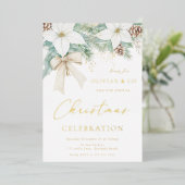 年モダン企業の度のクリスマスパーティーガラ金ゴールド 箔招待状 (立ち正面)