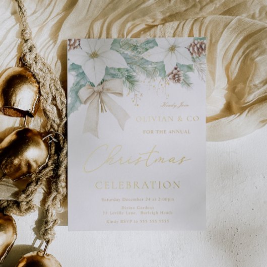 年モダン企業の度のクリスマスパーティーガラ金ゴールド 箔招待状